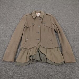 Free People Jacket Small Green Military Ruffle Pleated Hem Boho Peplum Y2k